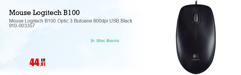 Mouse Logitech B100 Optic 3 Butoane 800dpi USB Black 910-003357