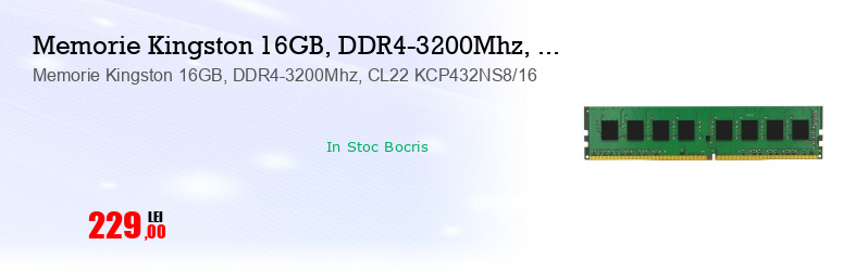 Memorie Kingston 16GB, DDR4-3200Mhz, CL22 KCP432NS8/16