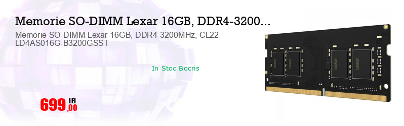 Memorie SO-DIMM Lexar 16GB, DDR4-3200MHz, CL22 LD4AS016G-B3200GSST
