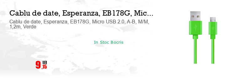 Cablu de date, Esperanza, EB178G, Micro USB 2.0, A-B, M/M, 1,2m, Verde