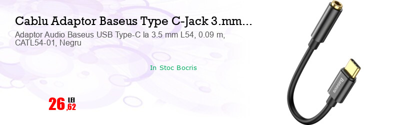 Adaptor Audio Baseus USB Type-C la 3.5 mm L54, 0.09 m, CATL54-01, Negru