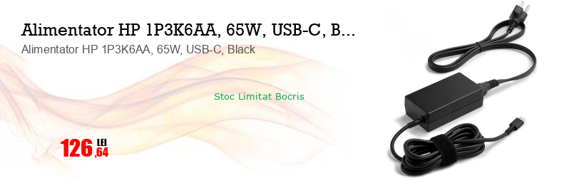 Alimentator HP 1P3K6AA, 65W, USB-C, Black