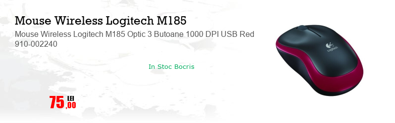 Mouse Wireless Logitech M185 Optic 3 Butoane 1000 DPI USB Red 910-002240