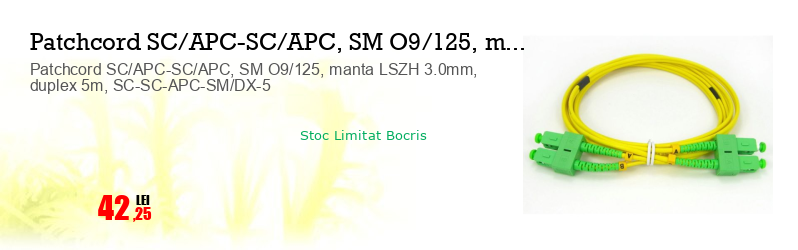 Patchcord SC/APC-SC/APC, SM O9/125, manta LSZH 3.0mm, duplex 5m, SC-SC-APC-SM/DX-5
