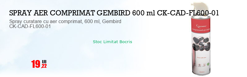 Spray curatare cu aer comprimat, 600 ml, Gembird CK-CAD-FL600-01