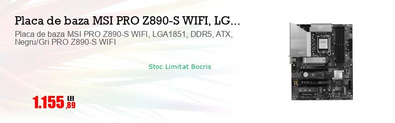 Placa de baza MSI PRO Z890-S WIFI, LGA1851, DDR5, ATX, Negru/Gri PRO Z890-S WIFI