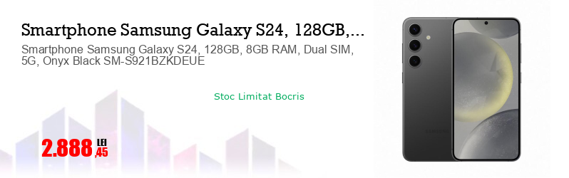 Smartphone Samsung Galaxy S24, 128GB, 8GB RAM, Dual SIM, 5G, Onyx Black SM-S921BZKDEUE