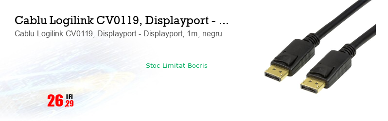 Cablu Logilink CV0119, Displayport - Displayport, 1m, negru