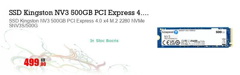 SSD Kingston NV3 500GB PCI Express 4.0 x4 M.2 2280 NVMe SNV3S/500G