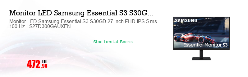 Monitor LED Samsung Essential S3 S30GD 27 inch FHD IPS 5 ms 100 Hz LS27D300GAUXEN