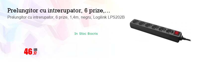 Prelungitor cu intrerupator, 6 prize, 1,4m, negru, Logilink LPS202B