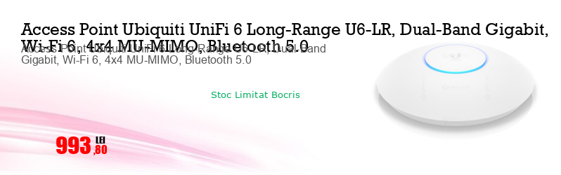 Access Point Ubiquiti UniFi 6 Long-Range U6-LR, Dual-Band Gigabit, Wi-Fi 6, 4x4 MU-MIMO, Bluetooth 5.0
