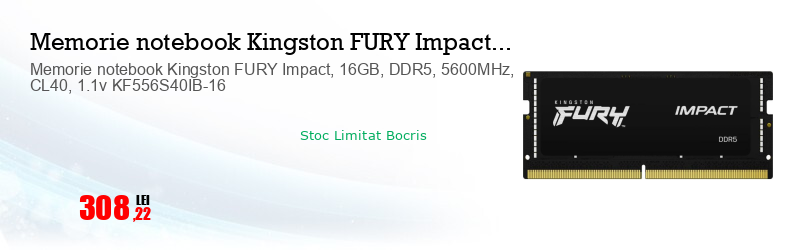 Memorie notebook Kingston FURY Impact, 16GB, DDR5, 5600MHz, CL40, 1.1v KF556S40IB-16