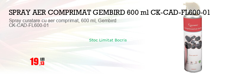 Spray curatare cu aer comprimat, 600 ml, Gembird CK-CAD-FL600-01