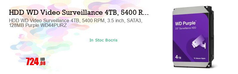 HDD WD Video Surveillance 4TB, 5400 RPM, 3.5 inch, SATA3, 128MB Purple WD44PURZ