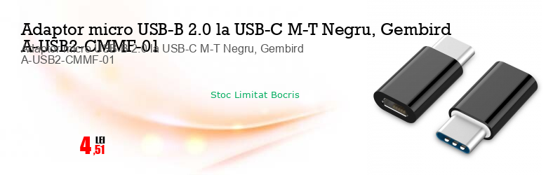 Adaptor micro USB-B 2.0 la USB-C M-T Negru, Gembird A-USB2-CMMF-01
