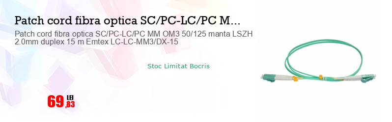 Patch cord fibra optica SC/PC-LC/PC MM OM3 50/125 manta LSZH 2.0mm duplex 15 m Emtex LC-LC-MM3/DX-15