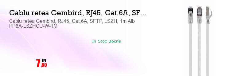 Cablu retea Gembird, RJ45, Cat.6A, SFTP, LSZH, 1m Alb PP6A-LSZHCU-W-1M