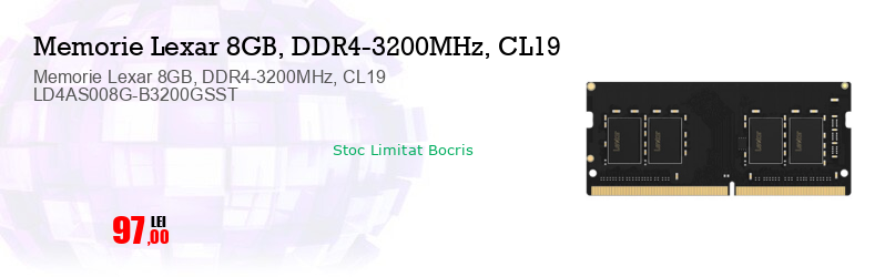 Memorie Lexar 8GB, DDR4-3200MHz, CL19 LD4AS008G-B3200GSST