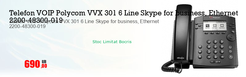 Telefon VOIP Polycom VVX 301 6 Line Skype for business, Ethernet 2200-48300-019