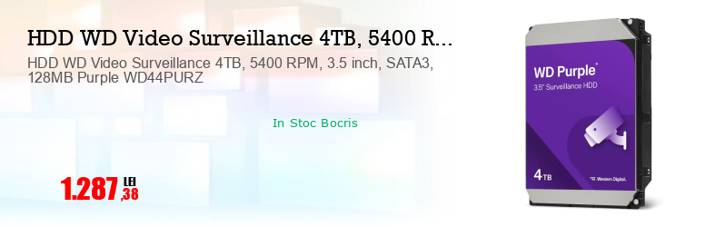 HDD WD Video Surveillance 4TB, 5400 RPM, 3.5 inch, SATA3, 128MB Purple WD44PURZ