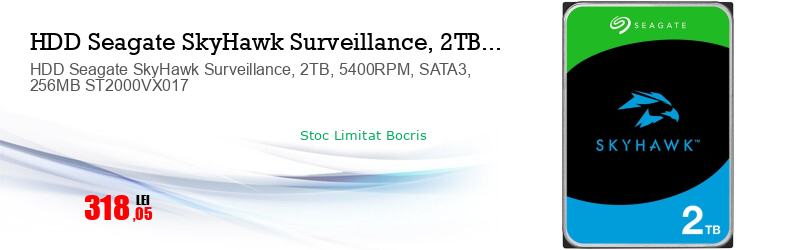 HDD Seagate SkyHawk Surveillance, 2TB, 5400RPM, SATA3, 256MB ST2000VX017