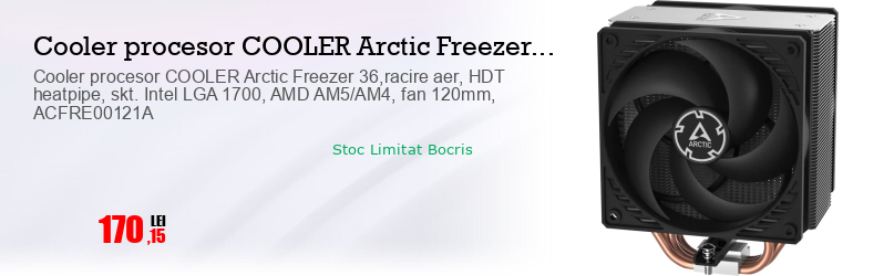 Cooler procesor COOLER Arctic Freezer 36,racire aer, HDT heatpipe, skt. Intel LGA 1700, AMD AM5/AM4, fan 120mm, ACFRE00121A
