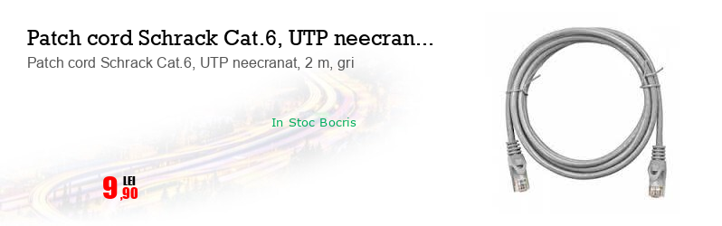 Patch cord Schrack Cat.6, UTP neecranat, 2 m, gri