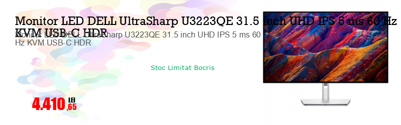 Monitor LED DELL UltraSharp U3223QE 31.5 inch UHD IPS 5 ms 60 Hz KVM USB-C HDR