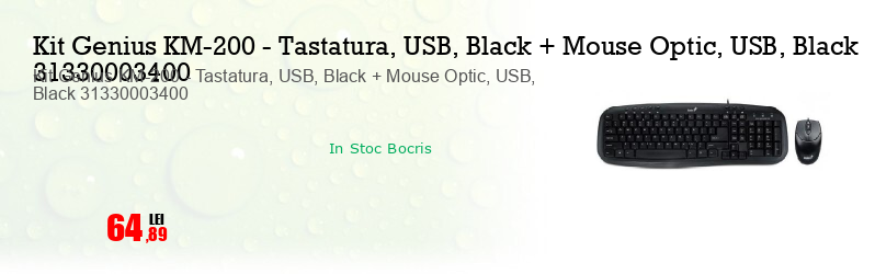 Kit Genius KM-200 - Tastatura, USB, Black + Mouse Optic, USB, Black 31330003400