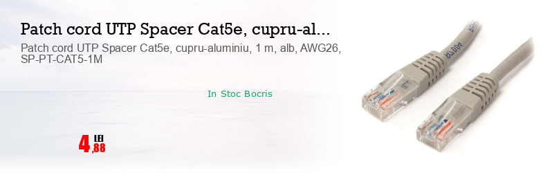 Patch cord UTP Spacer Cat5e, cupru-aluminiu, 1 m, alb, AWG26, SP-PT-CAT5-1M
