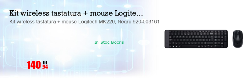 Kit wireless tastatura + mouse Logitech MK220, Negru 920-003161