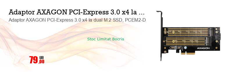 Adaptor AXAGON PCI-Express 3.0 x4 la dual M.2 SSD, PCEM2-D