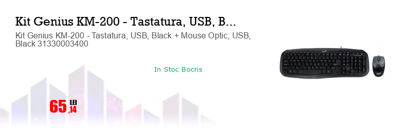 Kit Genius KM-200 - Tastatura, USB, Black + Mouse Optic, USB, Black 31330003400