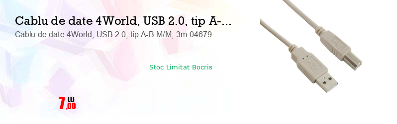 Cablu de date 4World, USB 2.0, tip A-B M/M, 3m 04679