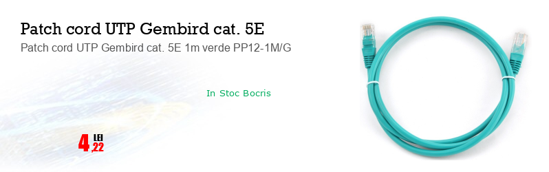 Patch cord UTP Gembird cat. 5E 1m verde PP12-1M/G