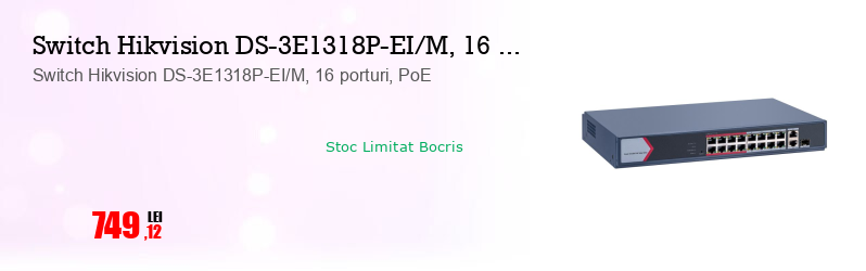 Switch Hikvision DS-3E1318P-EI/M, 16 porturi, PoE