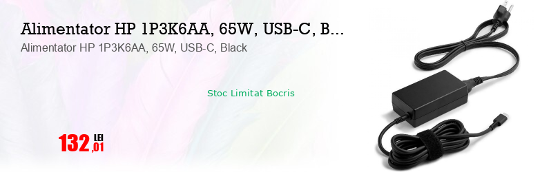 Alimentator HP 1P3K6AA, 65W, USB-C, Black