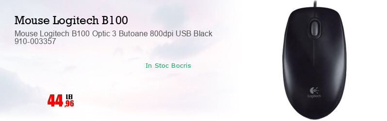 Mouse Logitech B100 Optic 3 Butoane 800dpi USB Black 910-003357