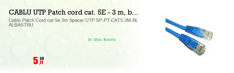 Cablu Patch Cord cat 5e 3m Spacer UTP SP-PT-CAT5-3M-BL ALBASTRU