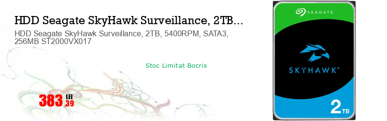 HDD Seagate SkyHawk Surveillance, 2TB, 5400RPM, SATA3, 256MB ST2000VX017