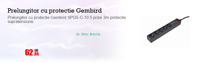 Prelungitor cu protectie Gembird SPG5-C-10 5 prize 3m protectie supratensiune