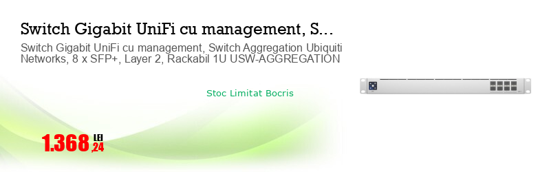 Switch Gigabit UniFi cu management, Switch Aggregation Ubiquiti Networks, 8 x SFP+, Layer 2, Rackabil 1U USW-AGGREGATION