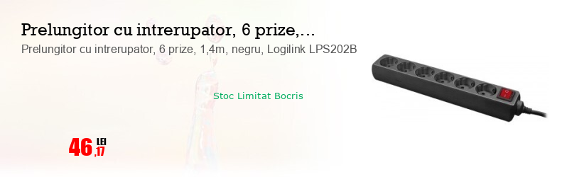 Prelungitor cu intrerupator, 6 prize, 1,4m, negru, Logilink LPS202B