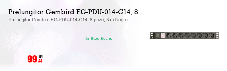 Prelungitor Gembird EG-PDU-014-C14, 8 prize, 3 m Negru