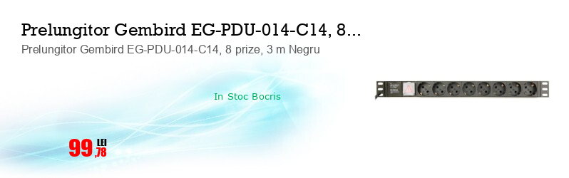 Prelungitor Gembird EG-PDU-014-C14, 8 prize, 3 m Negru