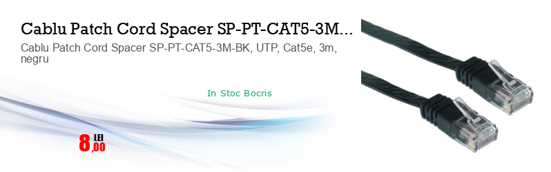 Cablu Patch Cord Spacer SP-PT-CAT5-3M-BK, UTP, Cat5e, 3m, negru