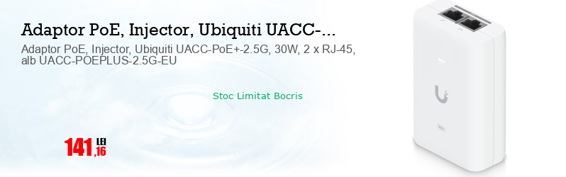 Adaptor PoE, Injector, Ubiquiti UACC-PoE+-2.5G, 30W, 2 x RJ-45, alb UACC-POEPLUS-2.5G-EU