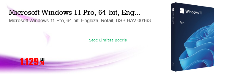 Microsoft Windows 11 Pro, 64-bit, Engleza, Retail, USB HAV-00163 