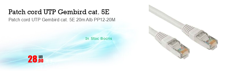 Patch cord UTP Gembird cat. 5E 20m Alb PP12-20M